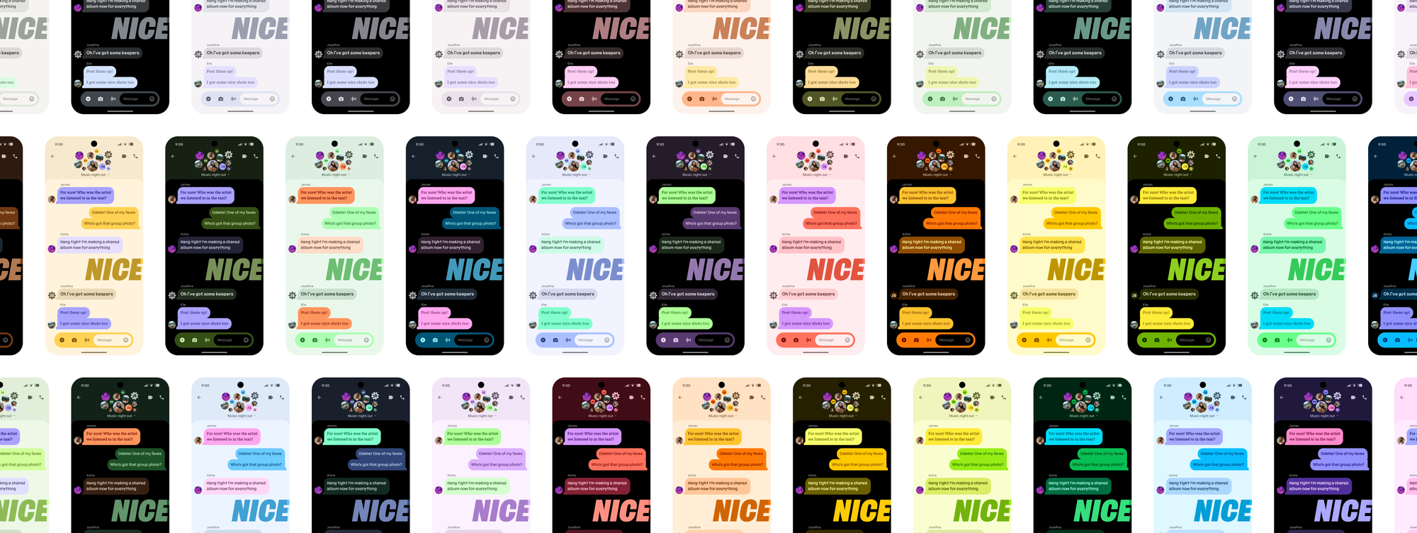 A rendering of the different color palettes visible on Material 3 Expressivve. 