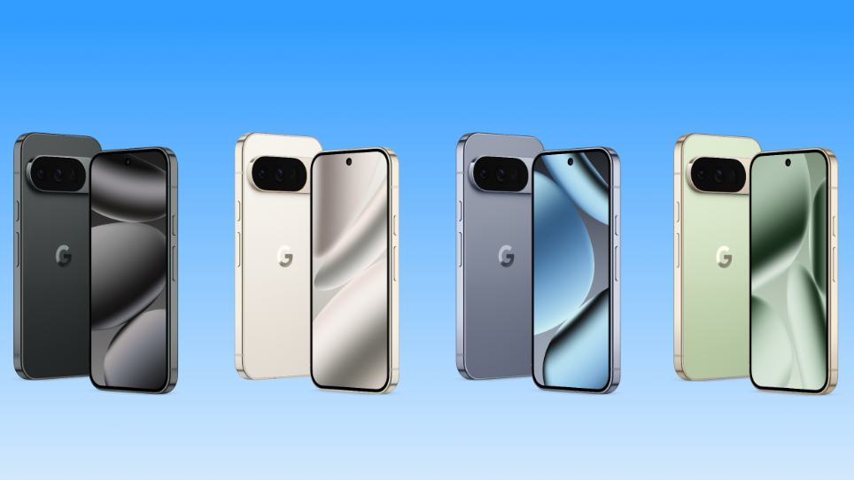 A photo of the Pixel 10 Pro on a gradient backdrop 