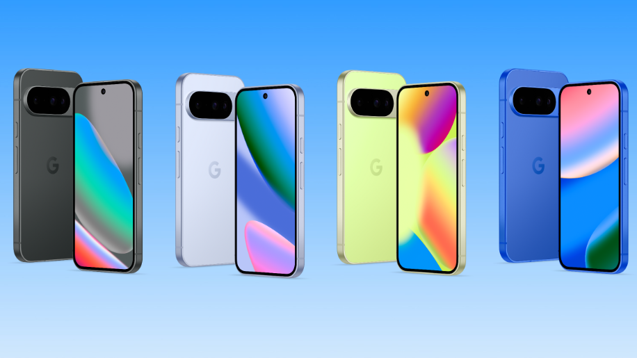 A photo of the Pixel 10 lineup in all its colorways on a gradient backdrop 