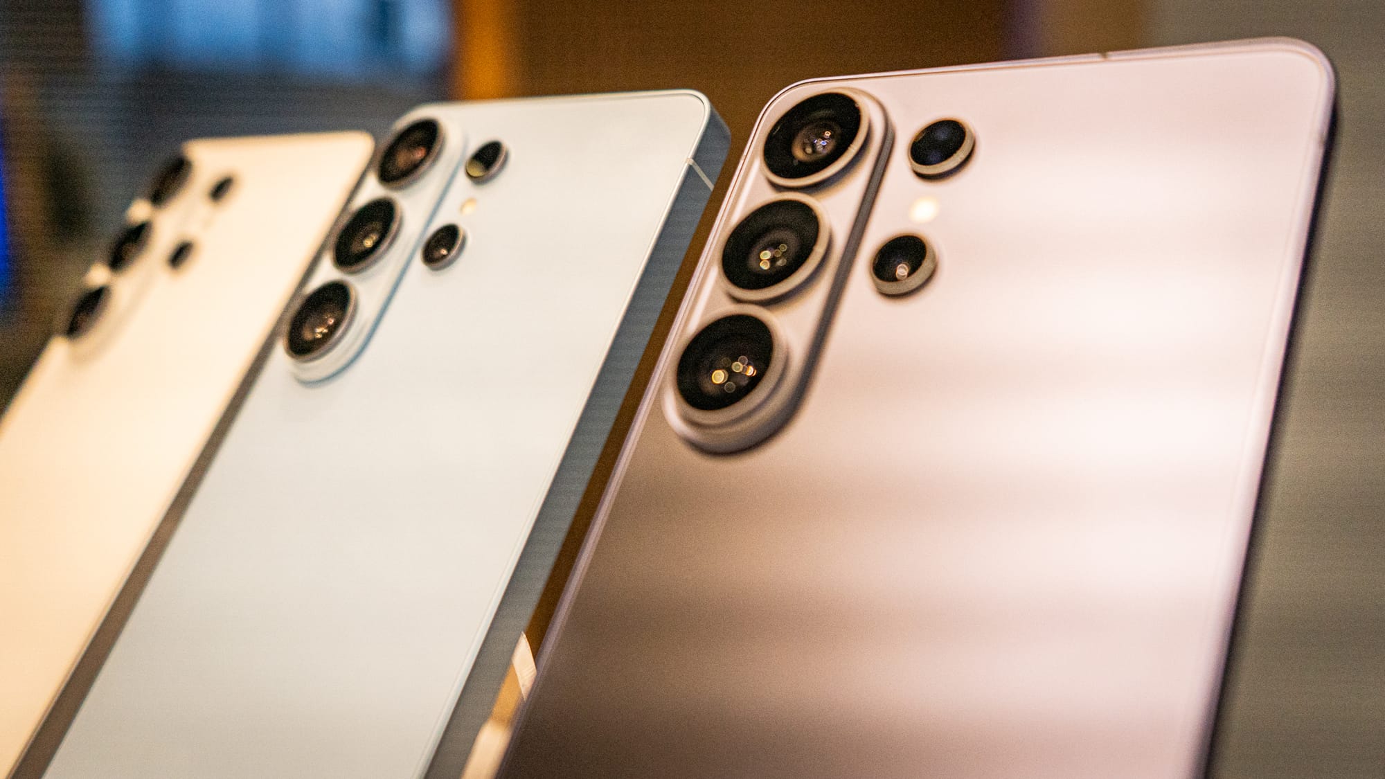 A photo of the S26 Ultra in three of its colors