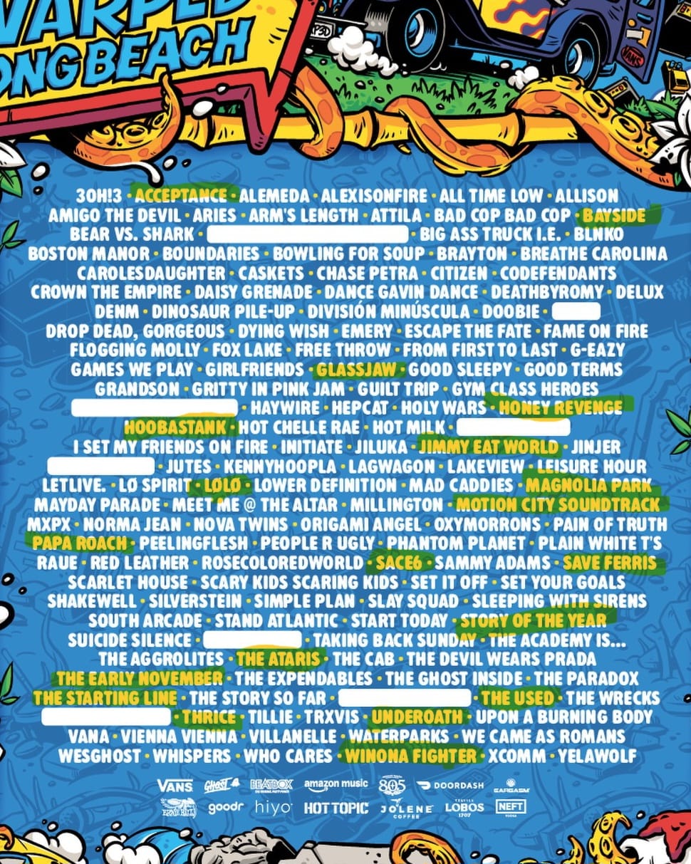 A photo showing the highlighted band on the Warped Tour poster