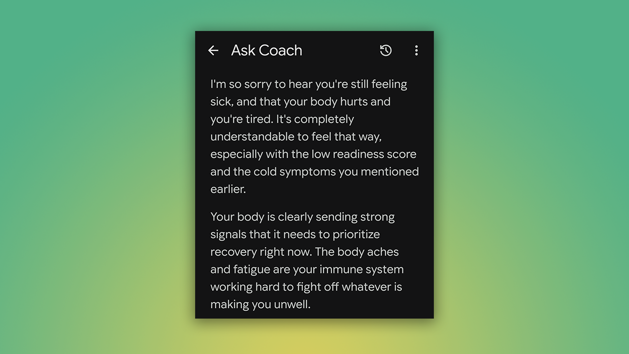 A screenshot of the nice things Fitbit says when you are sickies